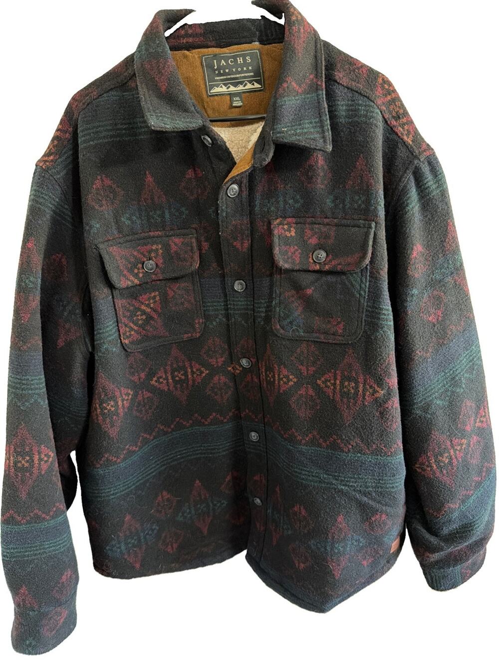 Jachs New York Men XXL Sherpa Lined Fleece Shirt Jacket Southwestern Plaid Shack
